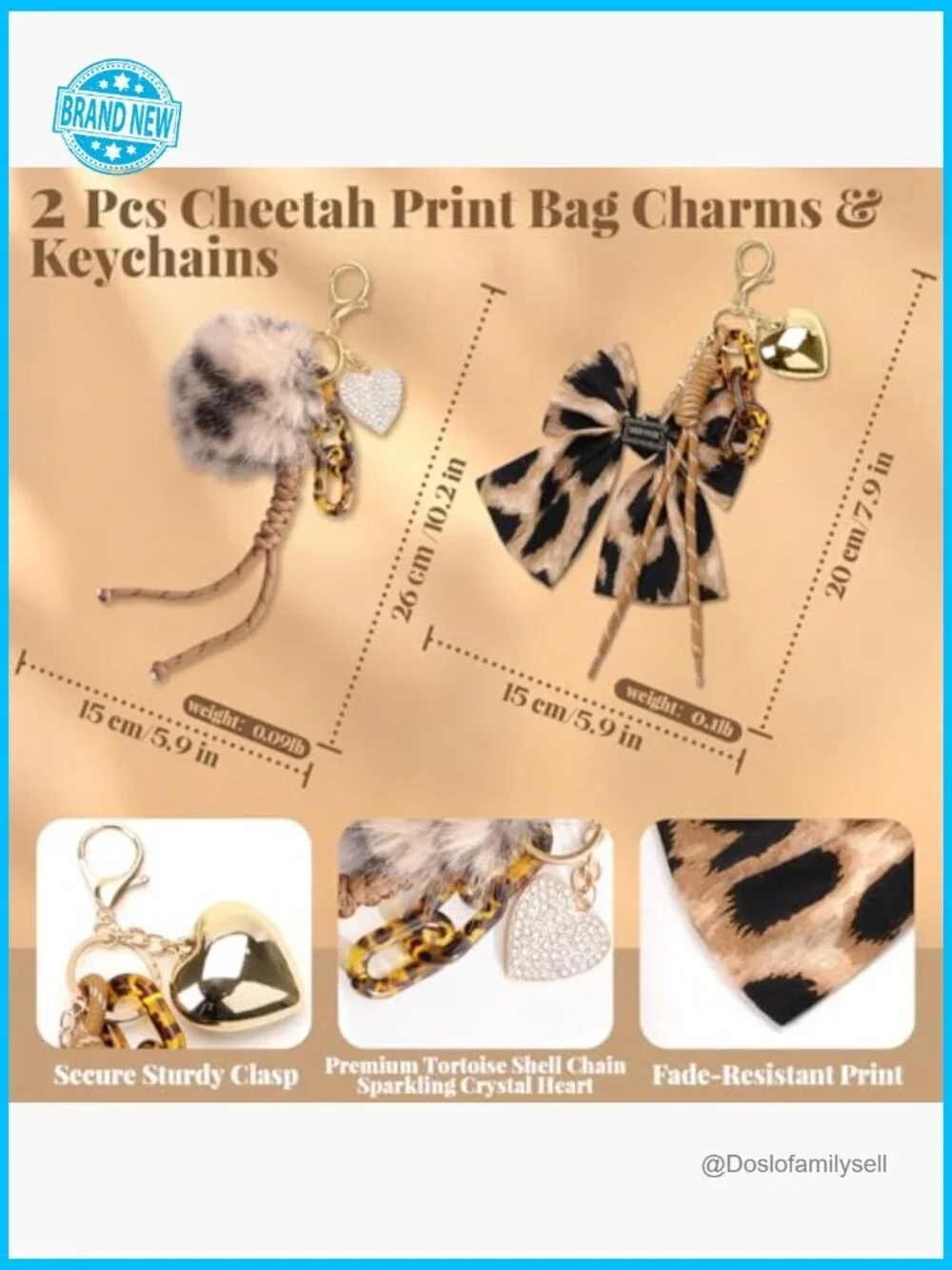 Leopard Print Keychain Set Gold Heart Pom Pom Tassels Bag Charms Accessories